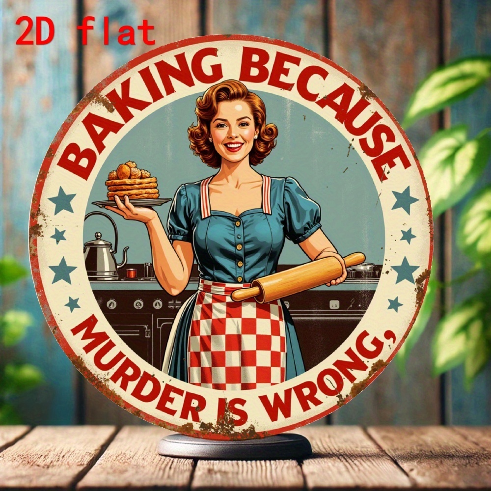 Kitchen Baking Quotes - Papan Aluminium Bulat Vintage dengan Tulisan