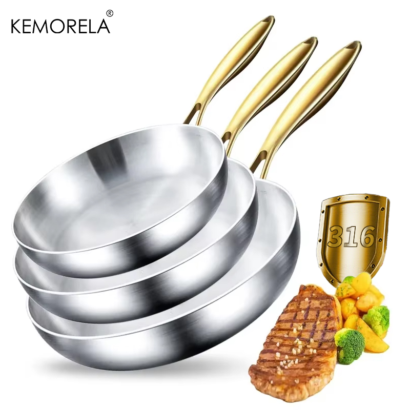 Kitchen Baking Pan Set - 3 Buah/Set Wajan Penggorengan Gagang Emas