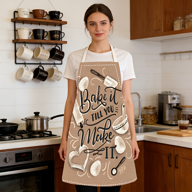 1 Buah Celemek Cetak Beige Mot - Kitchen Baking Quotes ulasan dan harga